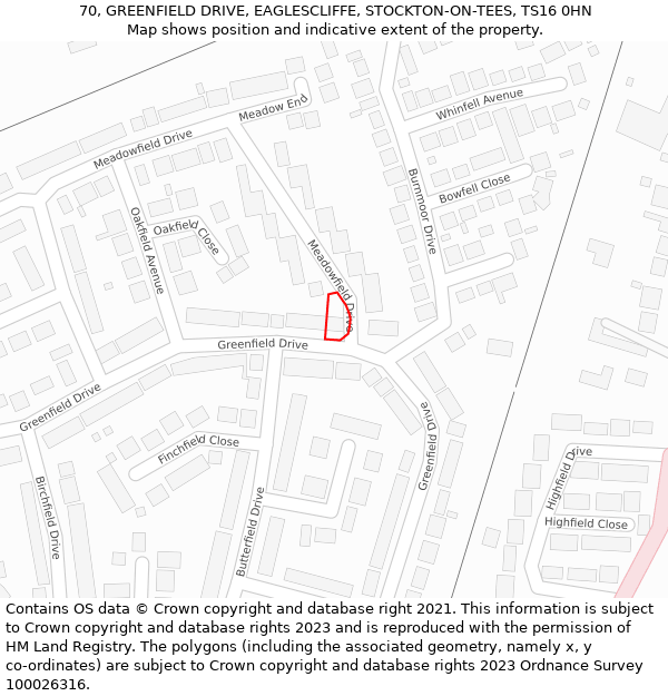 70, GREENFIELD DRIVE, EAGLESCLIFFE, STOCKTON-ON-TEES, TS16 0HN: Location map and indicative extent of plot