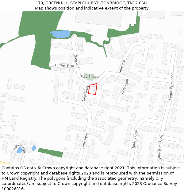 70, GREENHILL, STAPLEHURST, TONBRIDGE, TN12 0SU: Location map and indicative extent of plot