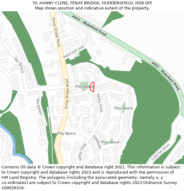 70, HANBY CLOSE, FENAY BRIDGE, HUDDERSFIELD, HD8 0FE: Location map and indicative extent of plot