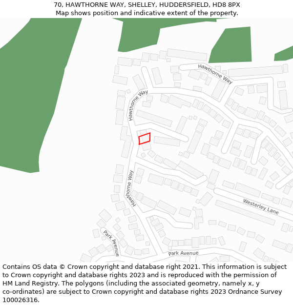 70, HAWTHORNE WAY, SHELLEY, HUDDERSFIELD, HD8 8PX: Location map and indicative extent of plot