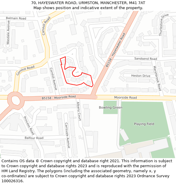 70, HAYESWATER ROAD, URMSTON, MANCHESTER, M41 7AT: Location map and indicative extent of plot