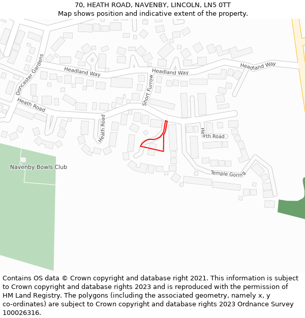 70, HEATH ROAD, NAVENBY, LINCOLN, LN5 0TT: Location map and indicative extent of plot