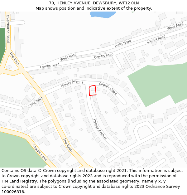 70, HENLEY AVENUE, DEWSBURY, WF12 0LN: Location map and indicative extent of plot