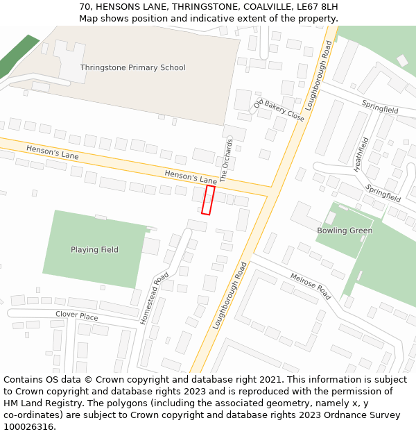 70, HENSONS LANE, THRINGSTONE, COALVILLE, LE67 8LH: Location map and indicative extent of plot