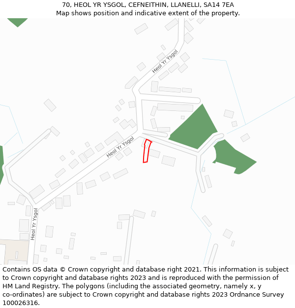 70, HEOL YR YSGOL, CEFNEITHIN, LLANELLI, SA14 7EA: Location map and indicative extent of plot