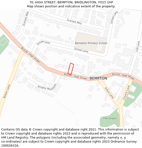 70, HIGH STREET, BEMPTON, BRIDLINGTON, YO15 1HP: Location map and indicative extent of plot