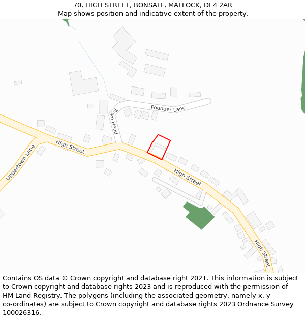 70, HIGH STREET, BONSALL, MATLOCK, DE4 2AR: Location map and indicative extent of plot
