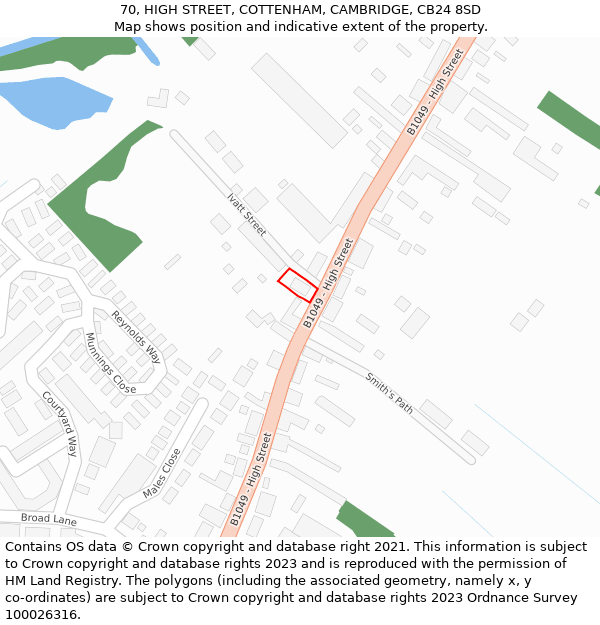 70, HIGH STREET, COTTENHAM, CAMBRIDGE, CB24 8SD: Location map and indicative extent of plot
