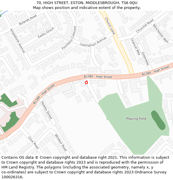 70, HIGH STREET, ESTON, MIDDLESBROUGH, TS6 0QU: Location map and indicative extent of plot