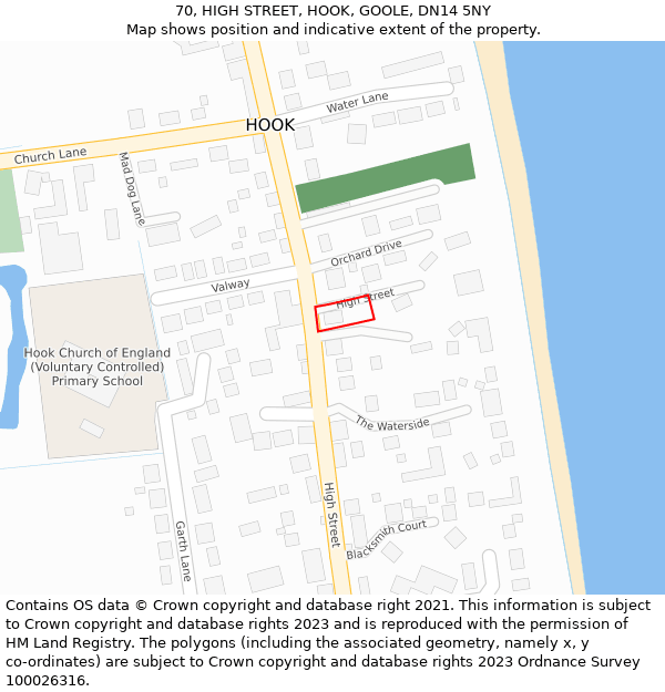 70, HIGH STREET, HOOK, GOOLE, DN14 5NY: Location map and indicative extent of plot