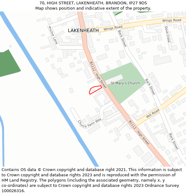 70, HIGH STREET, LAKENHEATH, BRANDON, IP27 9DS: Location map and indicative extent of plot