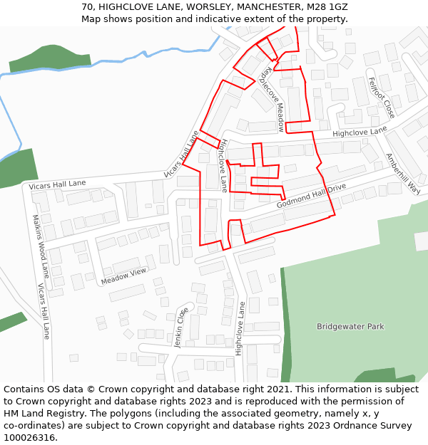 70, HIGHCLOVE LANE, WORSLEY, MANCHESTER, M28 1GZ: Location map and indicative extent of plot