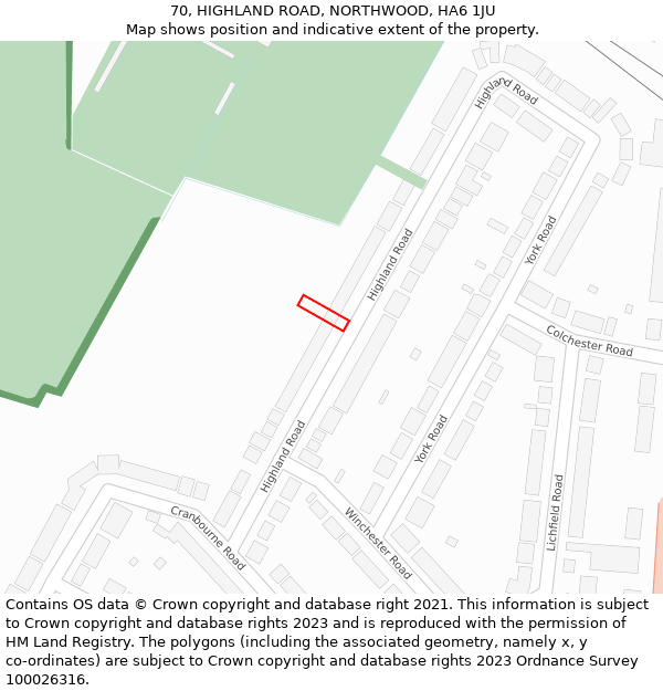 70, HIGHLAND ROAD, NORTHWOOD, HA6 1JU: Location map and indicative extent of plot