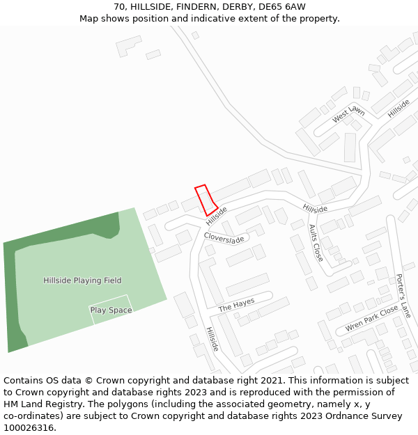 70, HILLSIDE, FINDERN, DERBY, DE65 6AW: Location map and indicative extent of plot