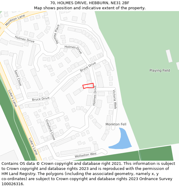 70, HOLMES DRIVE, HEBBURN, NE31 2BF: Location map and indicative extent of plot