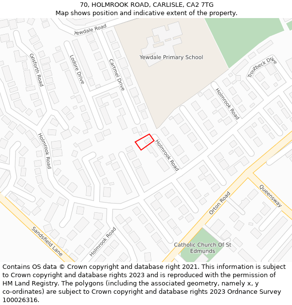 70, HOLMROOK ROAD, CARLISLE, CA2 7TG: Location map and indicative extent of plot