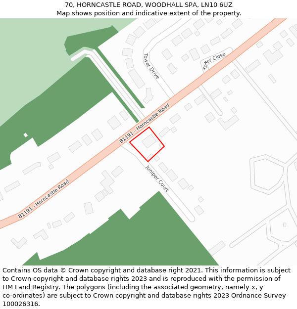 70, HORNCASTLE ROAD, WOODHALL SPA, LN10 6UZ: Location map and indicative extent of plot