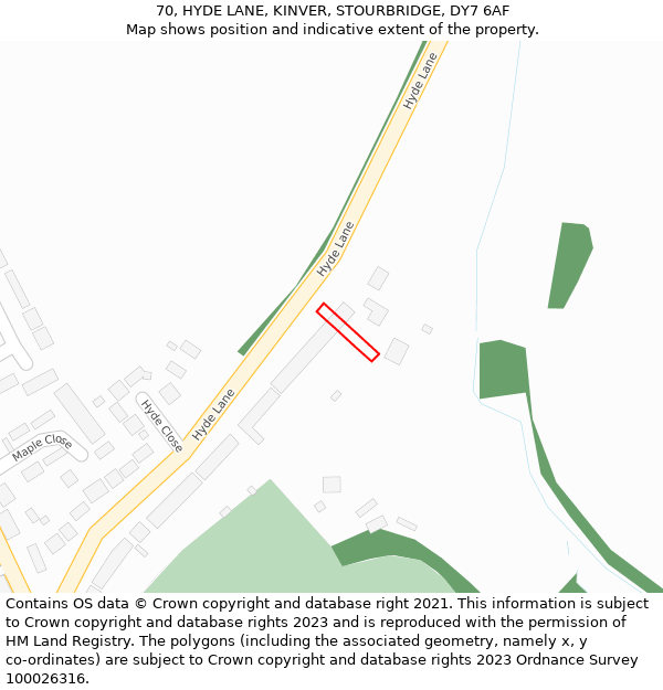 70, HYDE LANE, KINVER, STOURBRIDGE, DY7 6AF: Location map and indicative extent of plot