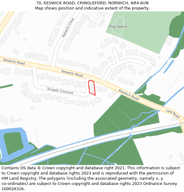 70, KESWICK ROAD, CRINGLEFORD, NORWICH, NR4 6UN: Location map and indicative extent of plot