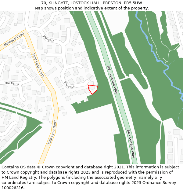 70, KILNGATE, LOSTOCK HALL, PRESTON, PR5 5UW: Location map and indicative extent of plot