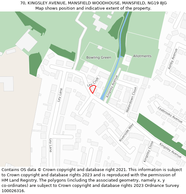 70, KINGSLEY AVENUE, MANSFIELD WOODHOUSE, MANSFIELD, NG19 8JG: Location map and indicative extent of plot