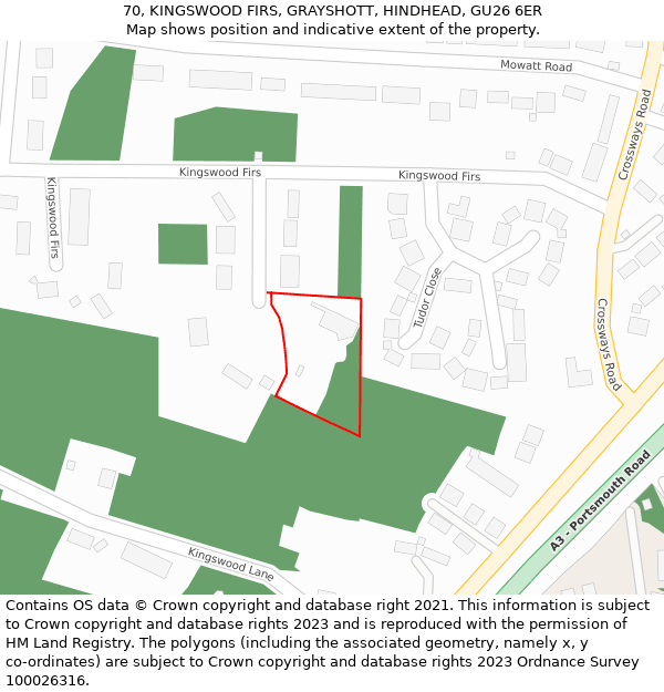 70, KINGSWOOD FIRS, GRAYSHOTT, HINDHEAD, GU26 6ER: Location map and indicative extent of plot