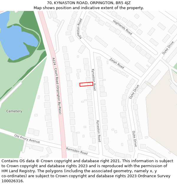70, KYNASTON ROAD, ORPINGTON, BR5 4JZ: Location map and indicative extent of plot