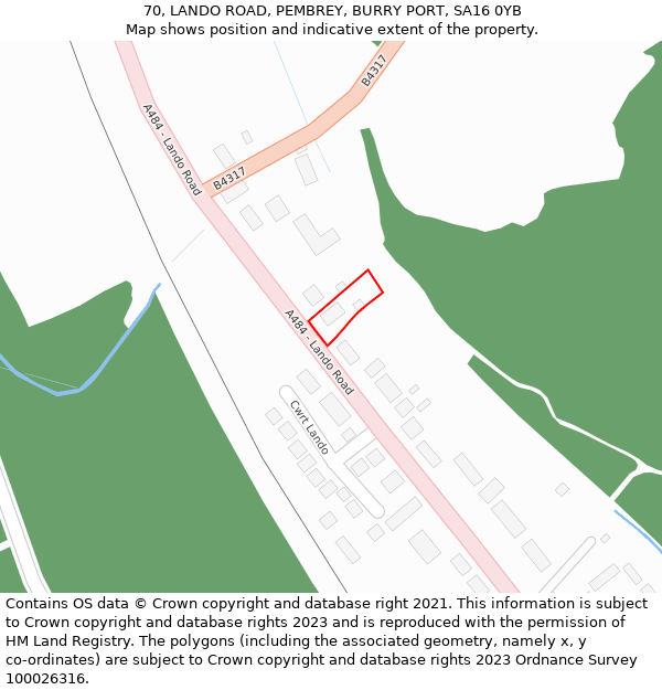 70, LANDO ROAD, PEMBREY, BURRY PORT, SA16 0YB: Location map and indicative extent of plot