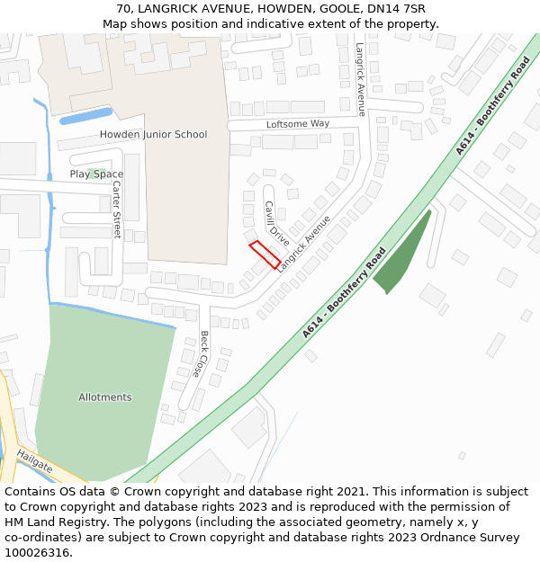 70, LANGRICK AVENUE, HOWDEN, GOOLE, DN14 7SR: Location map and indicative extent of plot