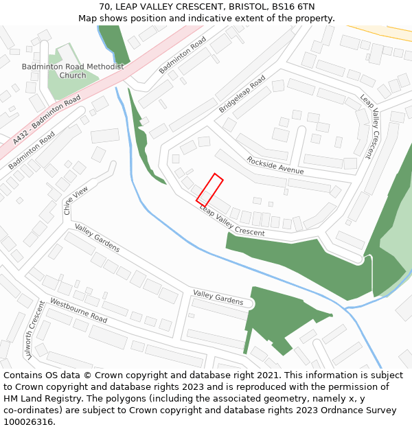 70, LEAP VALLEY CRESCENT, BRISTOL, BS16 6TN: Location map and indicative extent of plot