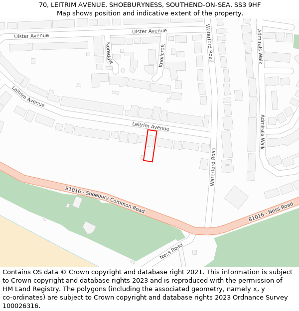 70, LEITRIM AVENUE, SHOEBURYNESS, SOUTHEND-ON-SEA, SS3 9HF: Location map and indicative extent of plot