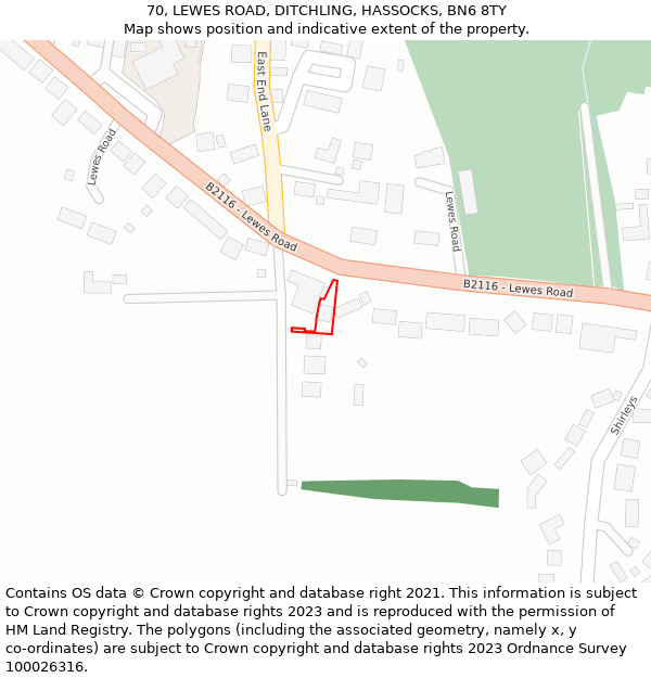 70, LEWES ROAD, DITCHLING, HASSOCKS, BN6 8TY: Location map and indicative extent of plot