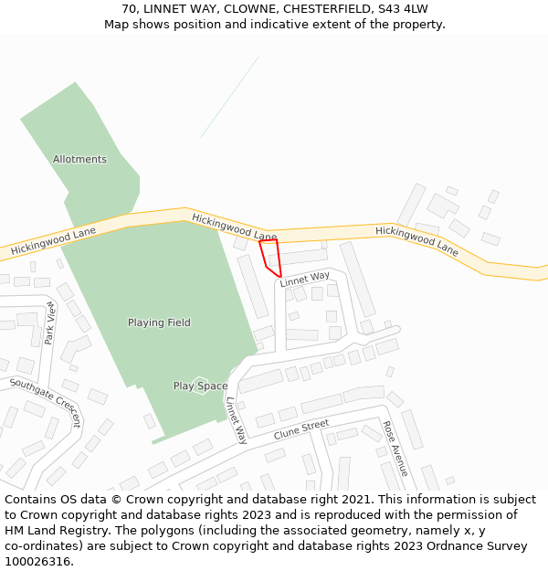 70, LINNET WAY, CLOWNE, CHESTERFIELD, S43 4LW: Location map and indicative extent of plot