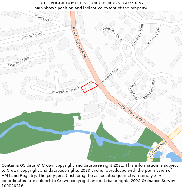 70, LIPHOOK ROAD, LINDFORD, BORDON, GU35 0PG: Location map and indicative extent of plot