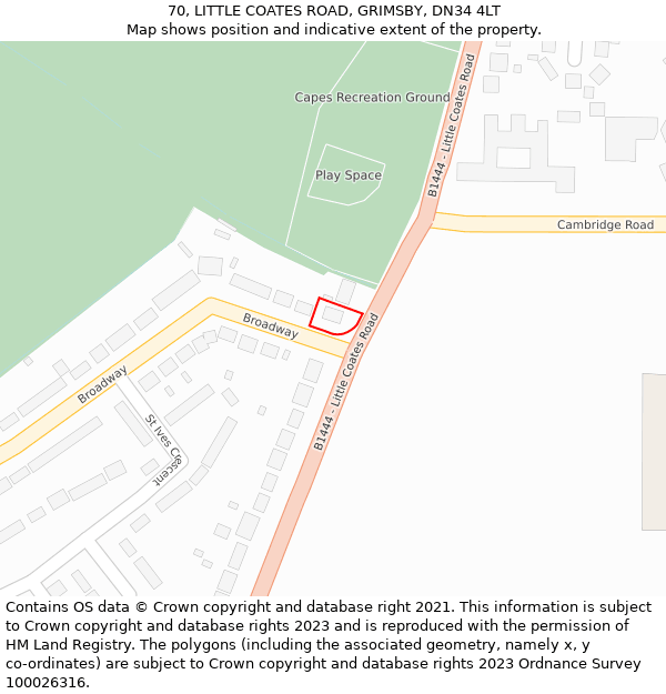 70, LITTLE COATES ROAD, GRIMSBY, DN34 4LT: Location map and indicative extent of plot