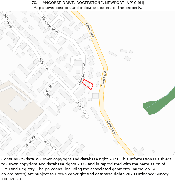 70, LLANGORSE DRIVE, ROGERSTONE, NEWPORT, NP10 9HJ: Location map and indicative extent of plot