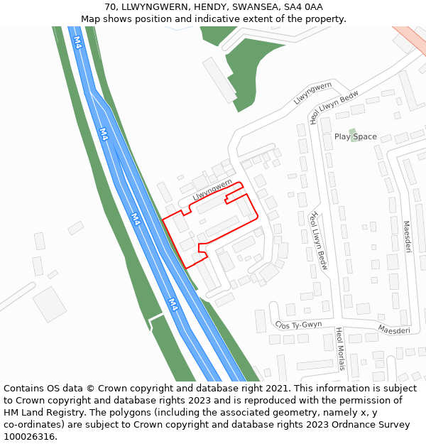 70, LLWYNGWERN, HENDY, SWANSEA, SA4 0AA: Location map and indicative extent of plot