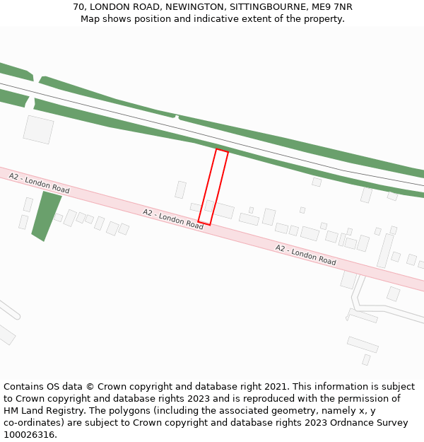 70, LONDON ROAD, NEWINGTON, SITTINGBOURNE, ME9 7NR: Location map and indicative extent of plot