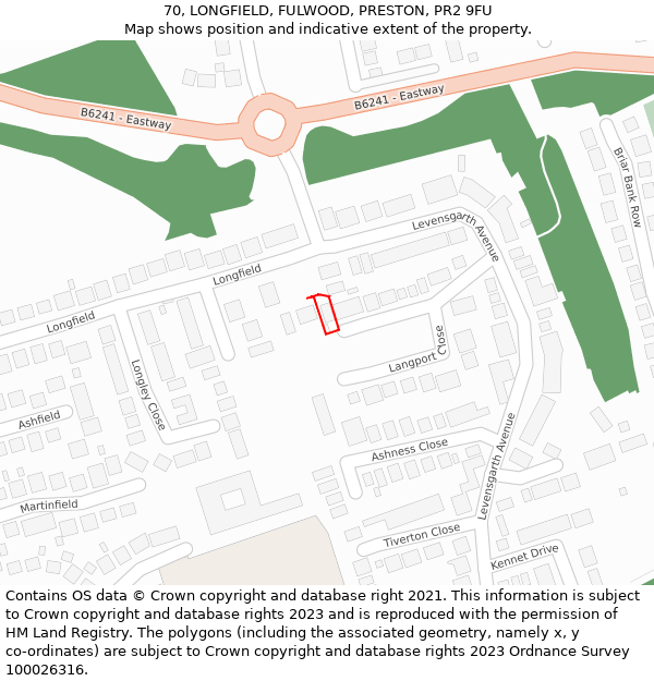 70, LONGFIELD, FULWOOD, PRESTON, PR2 9FU: Location map and indicative extent of plot