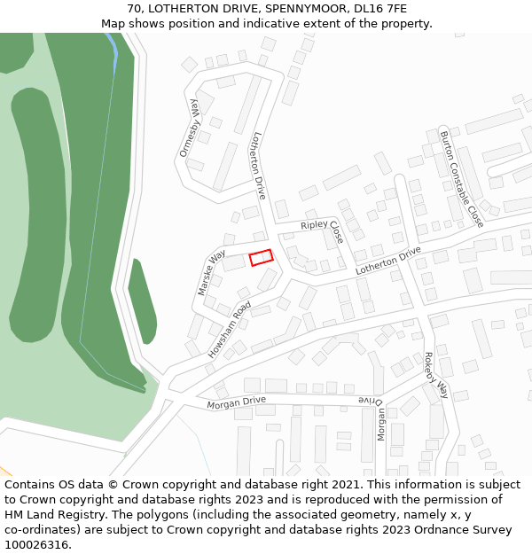 70, LOTHERTON DRIVE, SPENNYMOOR, DL16 7FE: Location map and indicative extent of plot