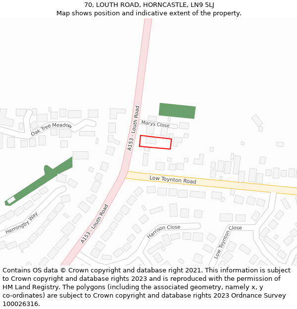 70, LOUTH ROAD, HORNCASTLE, LN9 5LJ: Location map and indicative extent of plot
