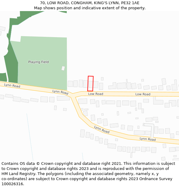 70, LOW ROAD, CONGHAM, KING'S LYNN, PE32 1AE: Location map and indicative extent of plot