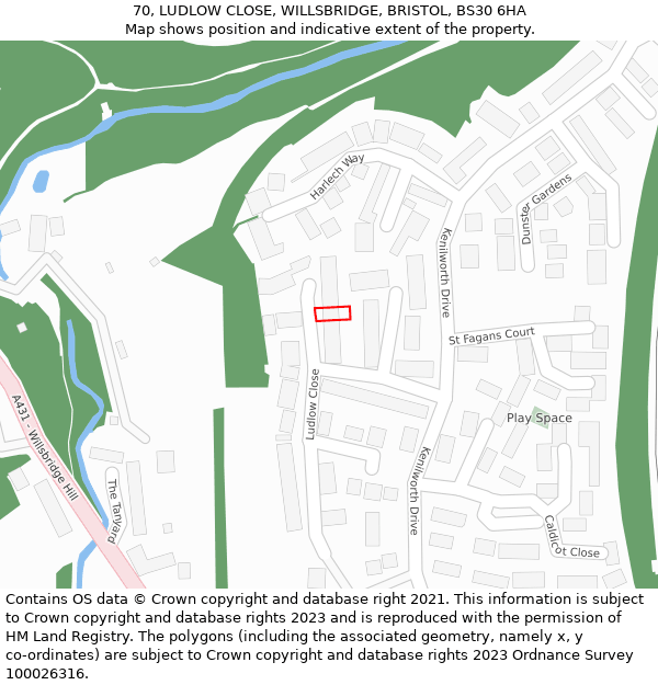 70, LUDLOW CLOSE, WILLSBRIDGE, BRISTOL, BS30 6HA: Location map and indicative extent of plot