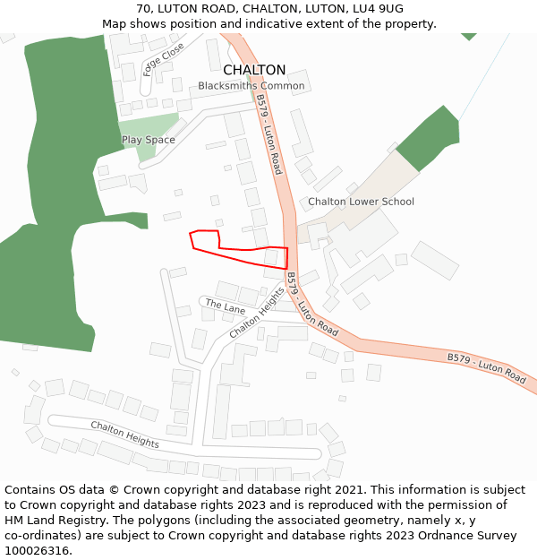 70, LUTON ROAD, CHALTON, LUTON, LU4 9UG: Location map and indicative extent of plot