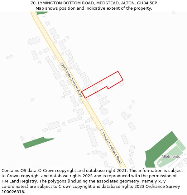 70, LYMINGTON BOTTOM ROAD, MEDSTEAD, ALTON, GU34 5EP: Location map and indicative extent of plot