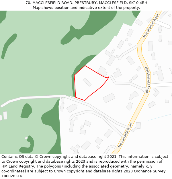 70, MACCLESFIELD ROAD, PRESTBURY, MACCLESFIELD, SK10 4BH: Location map and indicative extent of plot