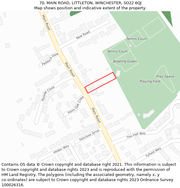 70, MAIN ROAD, LITTLETON, WINCHESTER, SO22 6QJ: Location map and indicative extent of plot