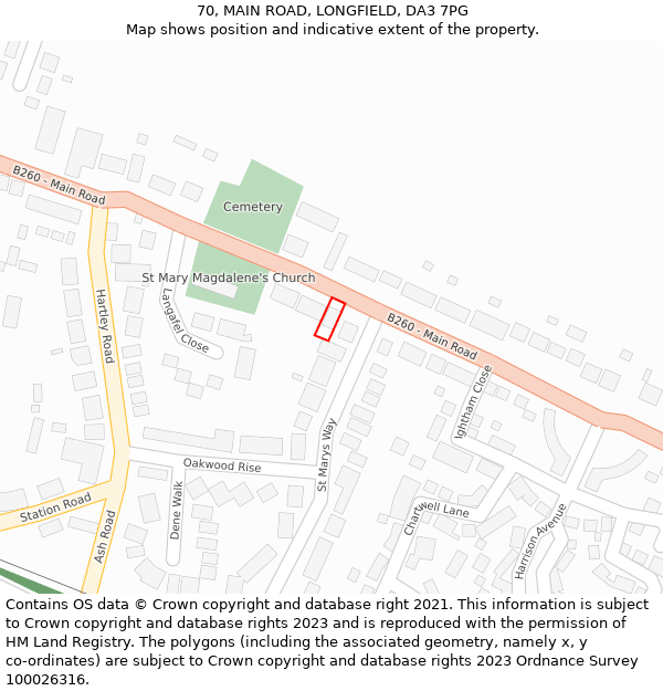 70, MAIN ROAD, LONGFIELD, DA3 7PG: Location map and indicative extent of plot