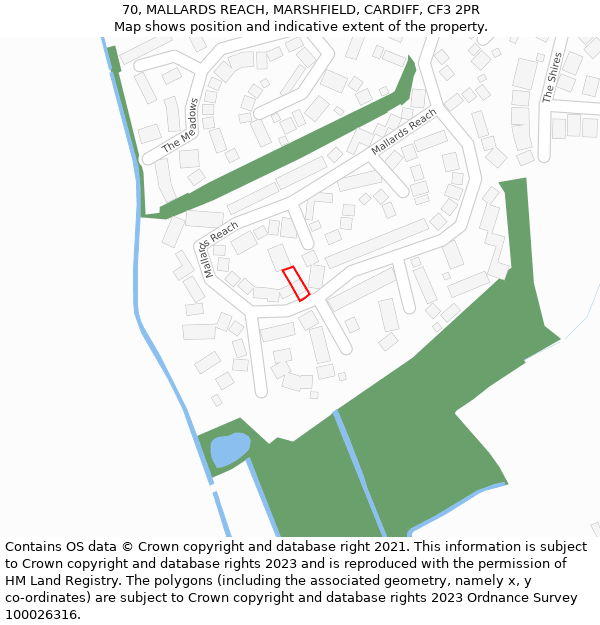 70, MALLARDS REACH, MARSHFIELD, CARDIFF, CF3 2PR: Location map and indicative extent of plot