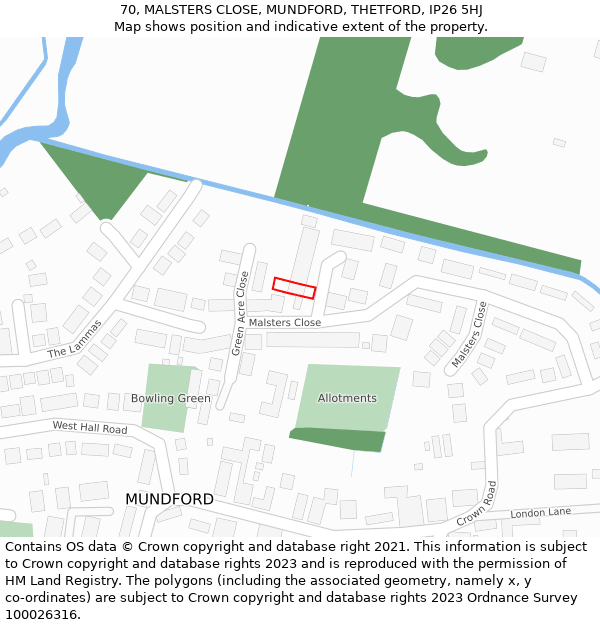 70, MALSTERS CLOSE, MUNDFORD, THETFORD, IP26 5HJ: Location map and indicative extent of plot